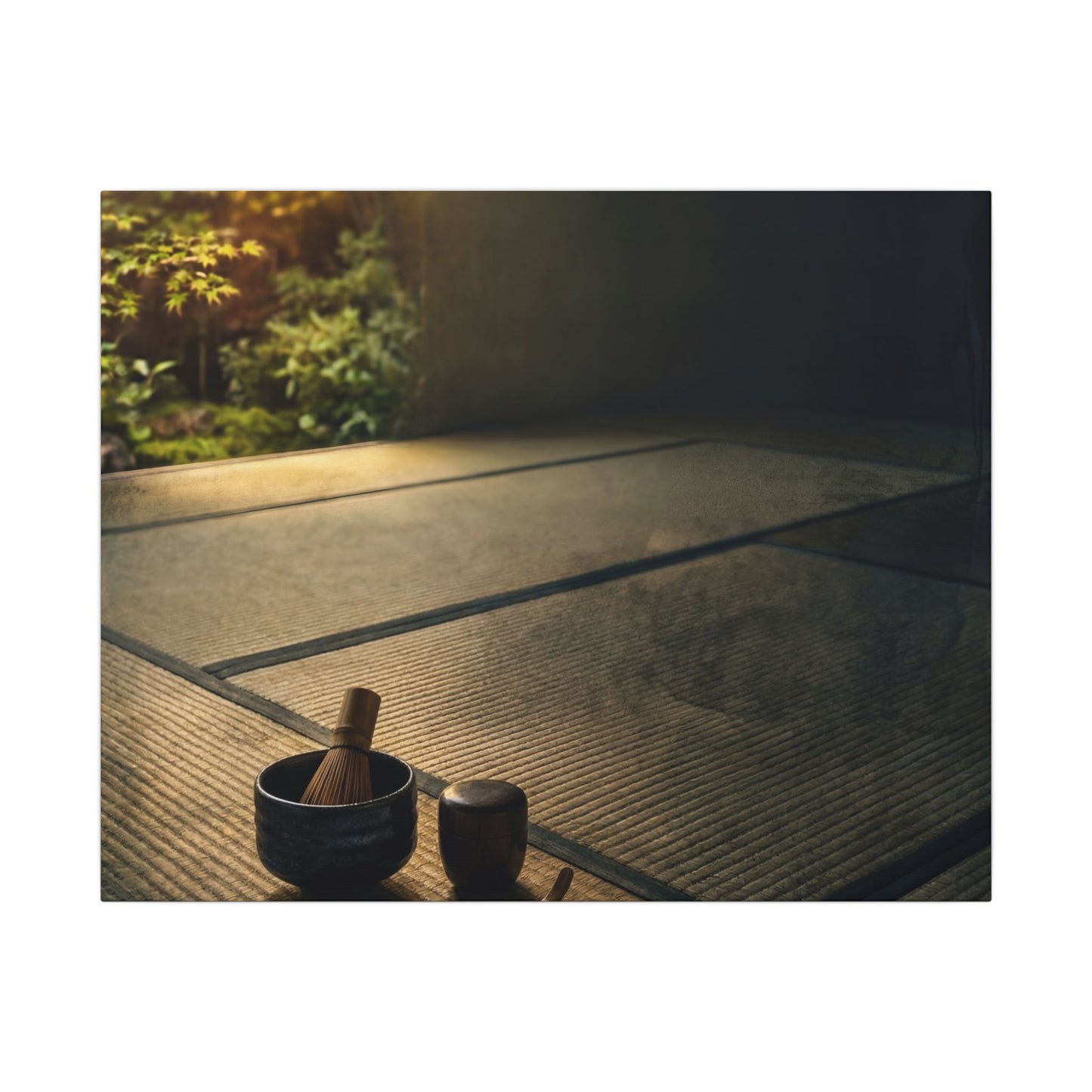 Dark Japandi Tea Ceremony in Golden Hour | Dark Texture Canvas Art Art Print