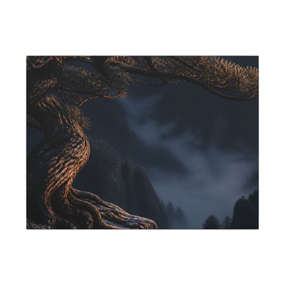 Bold Pine Tree Canvas Art - Shadow Zen Dark Japandi