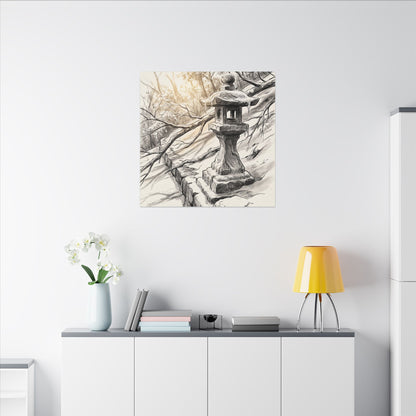 Golden Hour Stone Lantern Canvas Art - Japandi Kanso