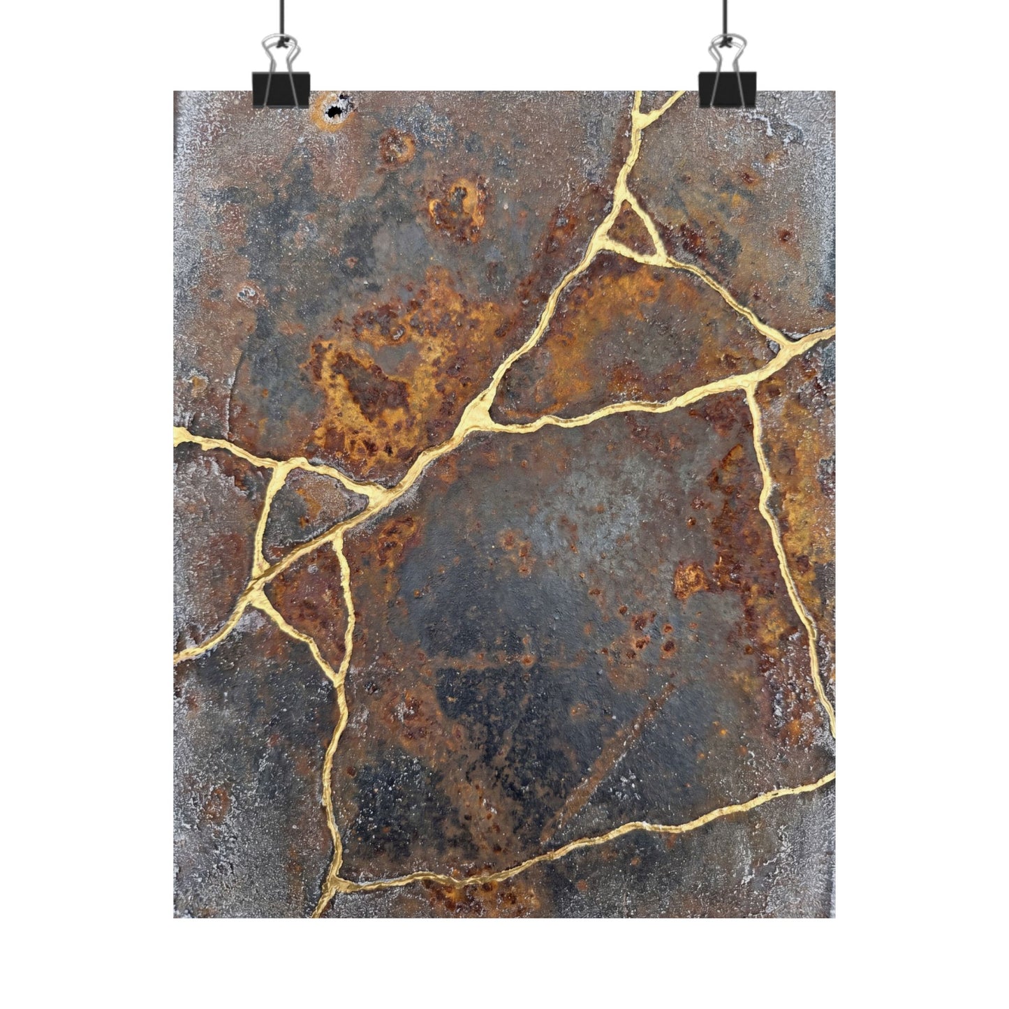 Kintsugi Rust Patina in Overcast | Gold Repair Wall Art Print