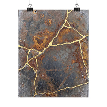 Kintsugi Rust Patina in Overcast | Gold Repair Wall Art Print