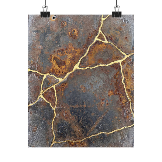 Kintsugi Rust Patina in Overcast | Gold Repair Wall Art Print