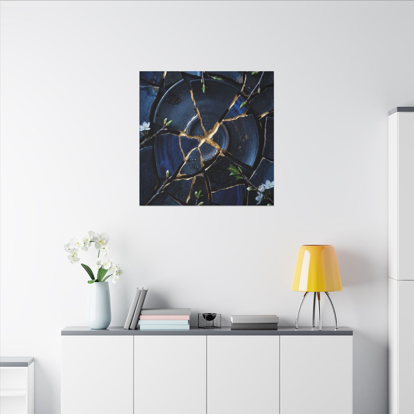 Moonlight Broken Pottery Canvas Art - Kintsugi Fukinsei