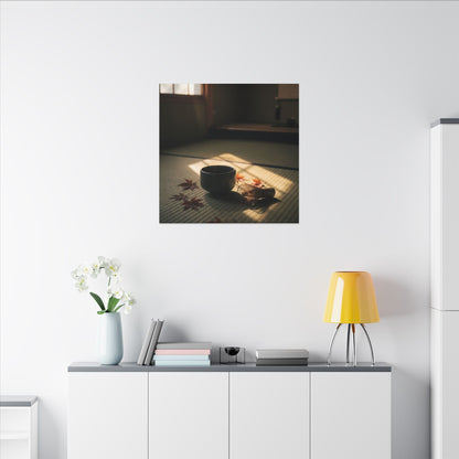 Dark Japandi Tea Ceremony in Golden Hour | Moody Minimal Canvas Art