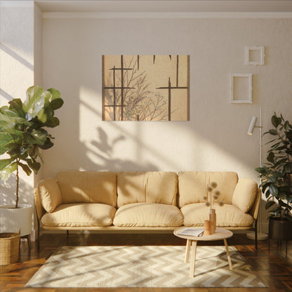 Shoji Screen Canvas Art | Winter Japandi Minimal Line Art