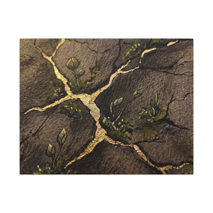 Spring Cracked Earth Charcoal Ink Canvas Art | Luxurious Decor Art Print