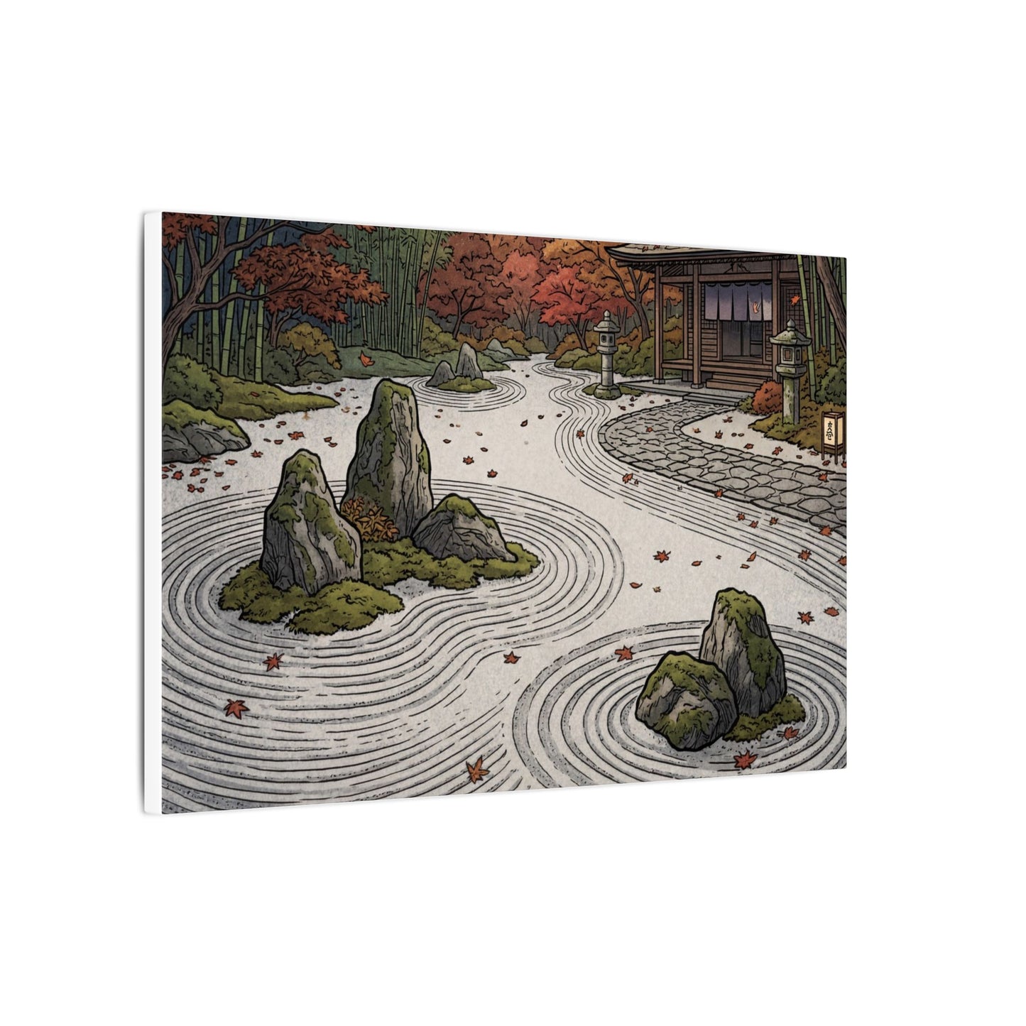 Autumn Rock Garden Ukiyo E Inspired Canvas Art | Peaceful Decor
