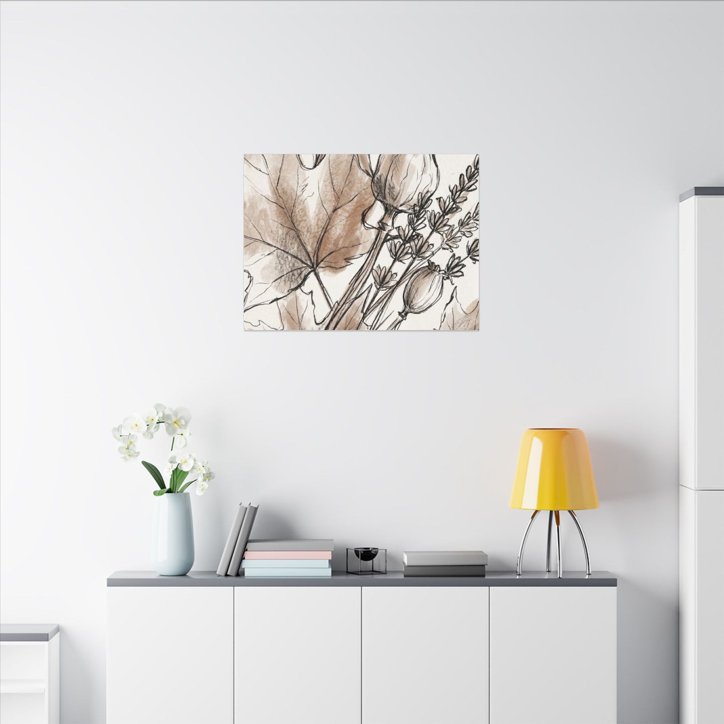 Neutral Dried Flowers Canvas Art - Minimal Line Japandi