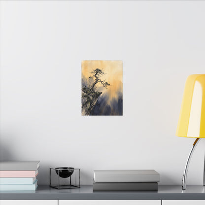 Zen Pine Tree in Golden Hour | Sumi E Canvas Art