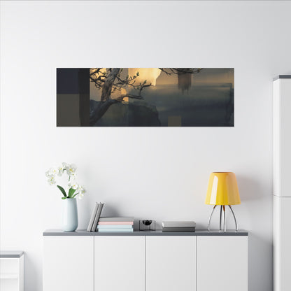 Golden Hour Pine Tree Canvas Art - Dark Japandi Kanso