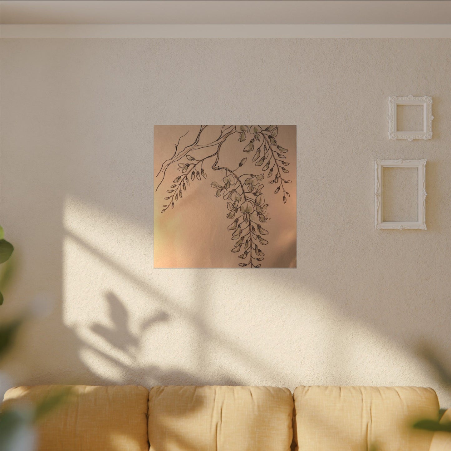 Japandi Wisteria in Candlelight | Minimal Line Canvas Art