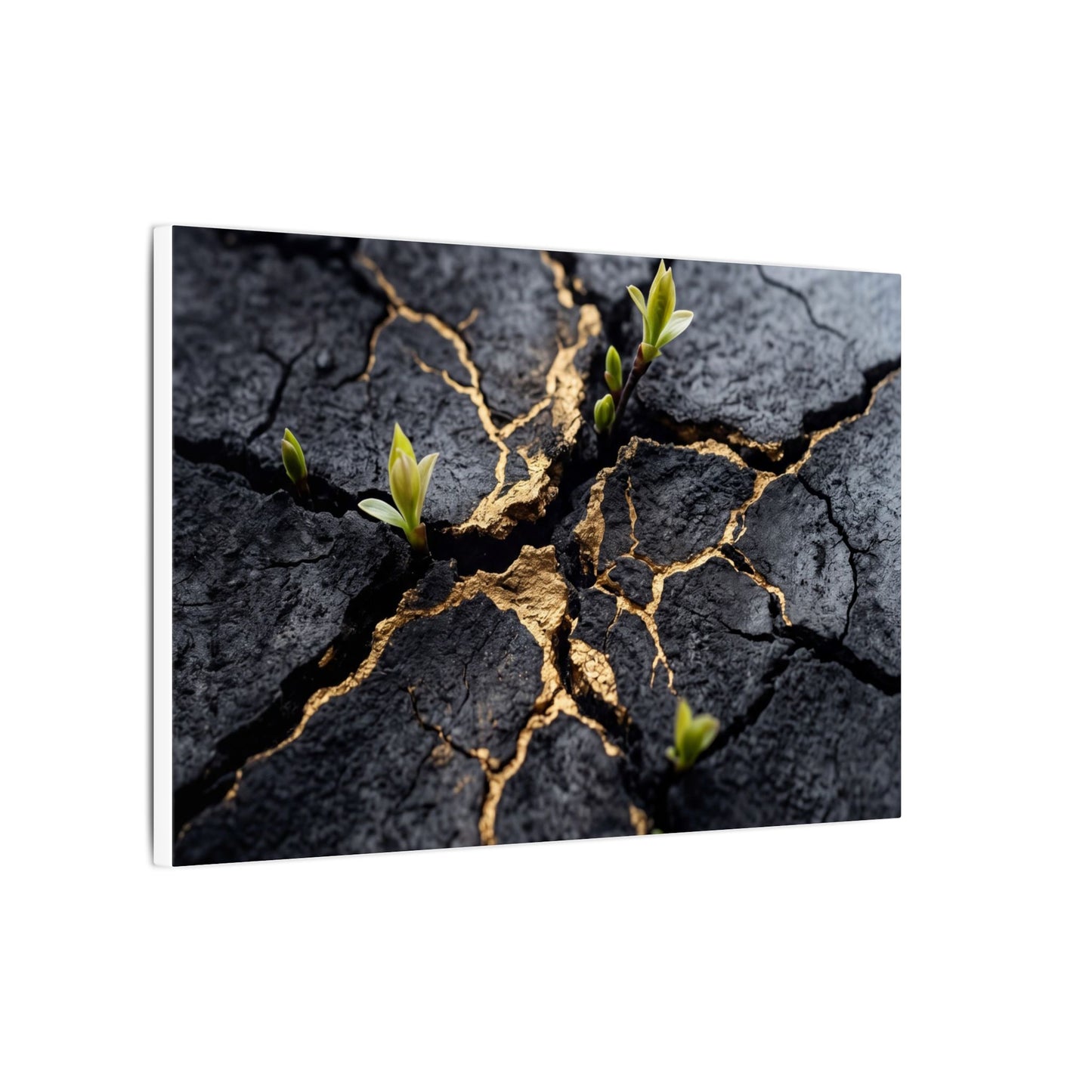 Ma Cracked Earth Canvas Art - Dark Japandi Charcoal Ink