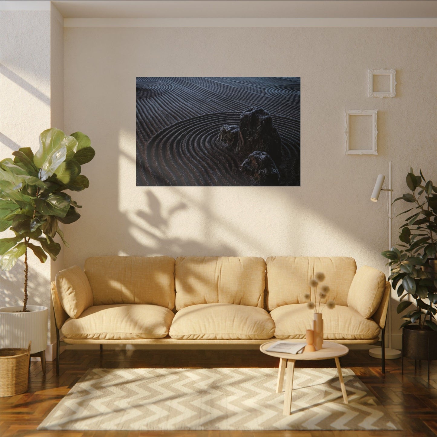 Moonlight Rock Garden Canvas Art - Dark Japandi Seijaku