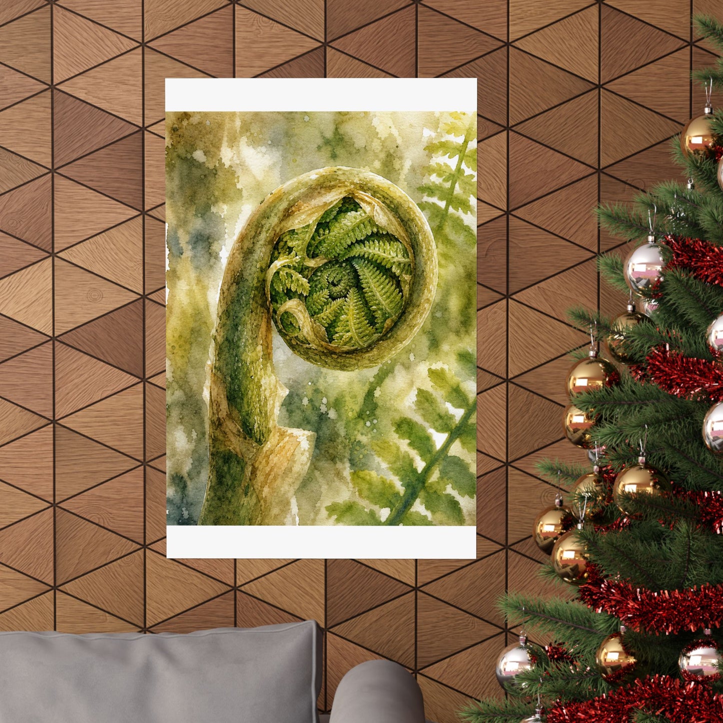Elegant Fern Unfurling Wall Art Print - Watercolor Japandi