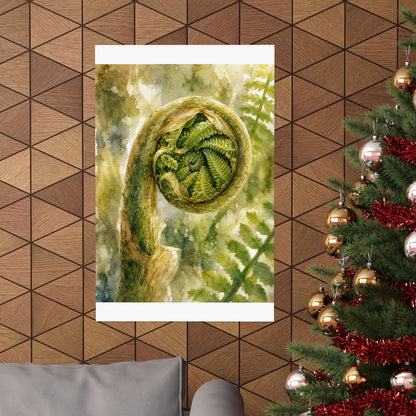 Elegant Fern Unfurling Wall Art Print - Watercolor Japandi