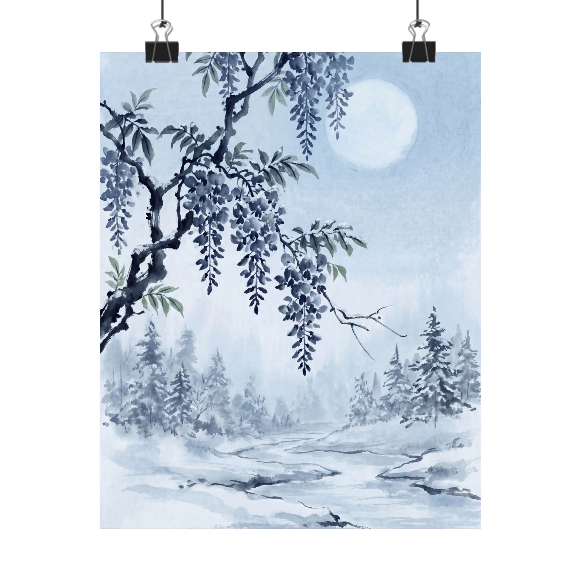 Moonlight Wisteria Wall Art Print - Zen Seijaku Art Print