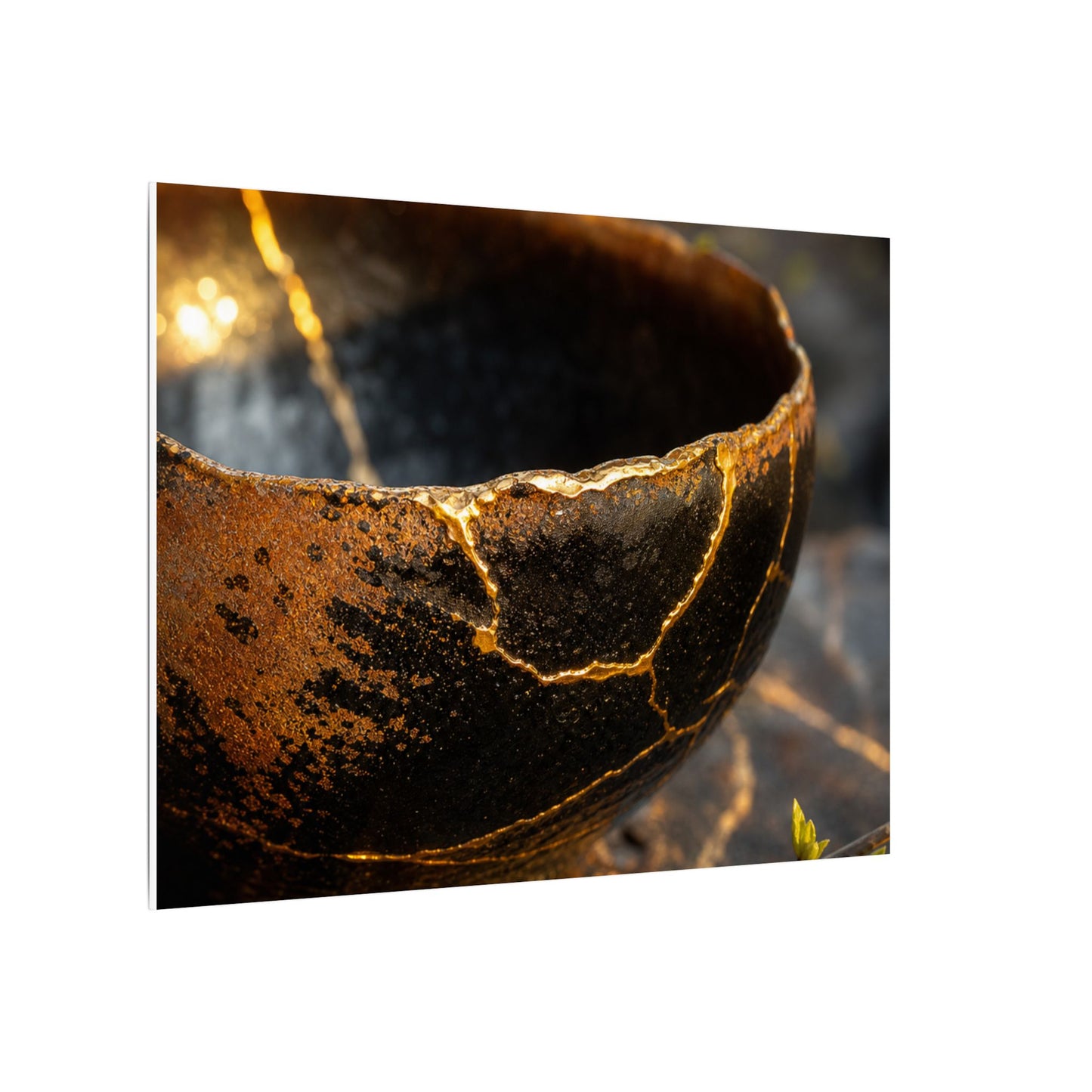 Kintsugi Ceramic Bowl in Golden Hour | Gold Vein Canvas Art