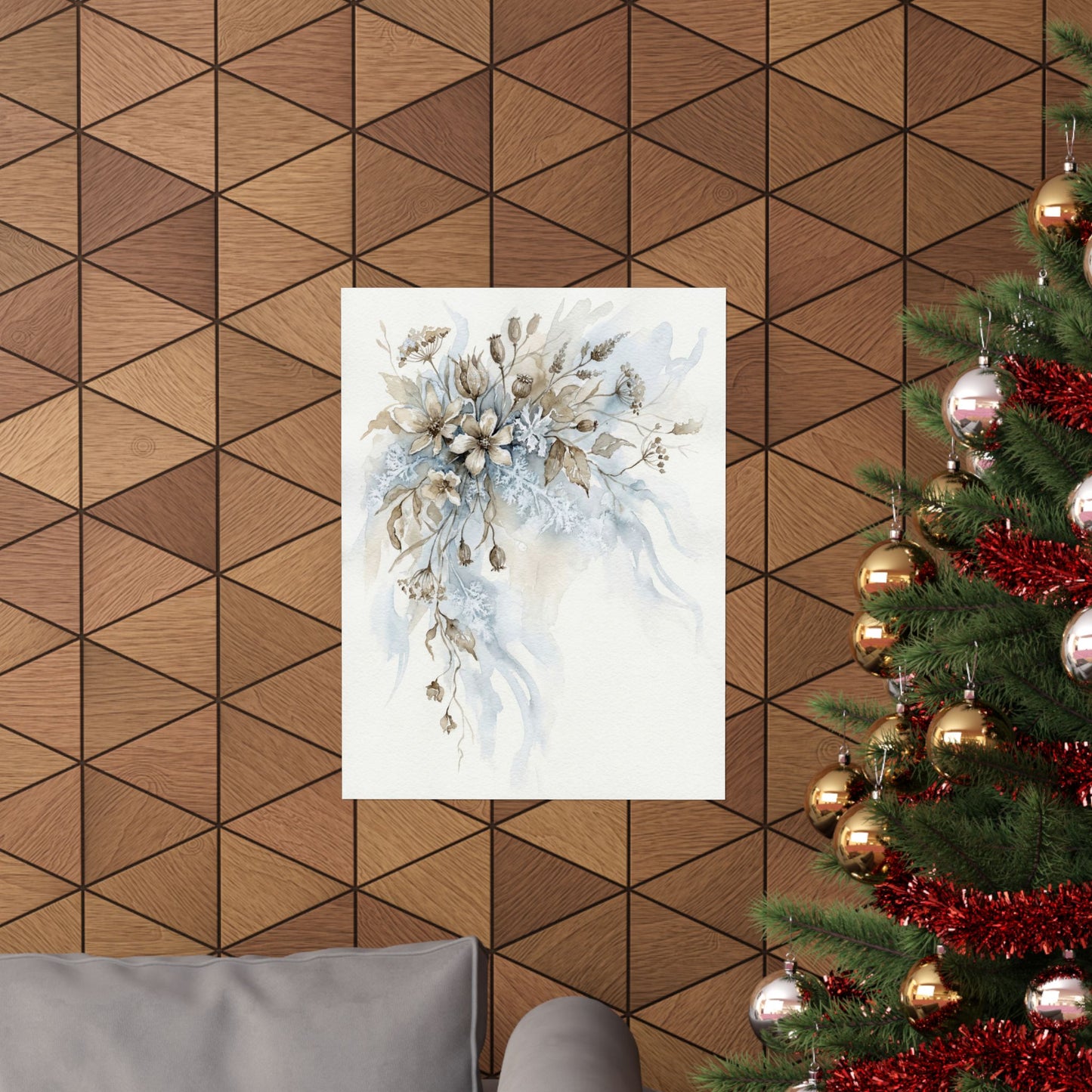 Japandi Dried Flowers in Moonlight | Watercolor Wall Art Print