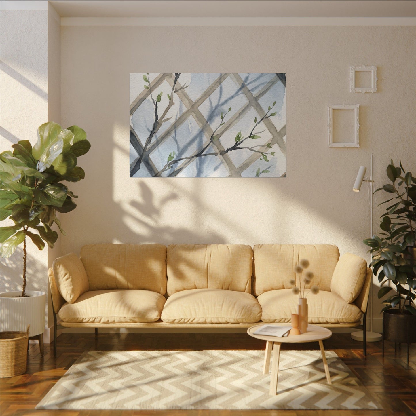 Shoji Screen Canvas Art | Spring Japandi Watercolor Art