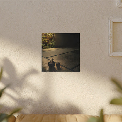 Dark Japandi Tea Ceremony in Golden Hour | Dark Texture Canvas Art