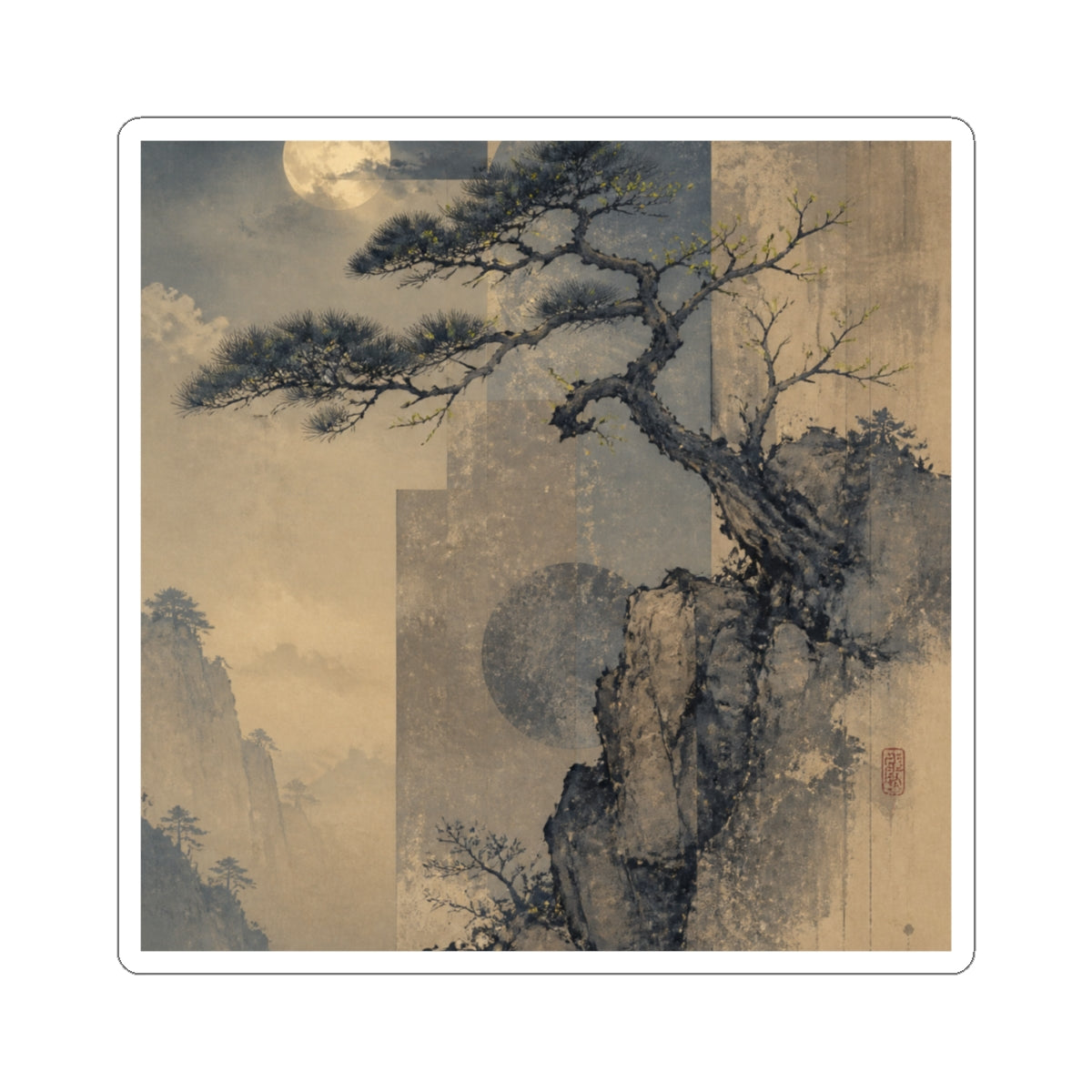 Pine Tree Japanese Pattern Sticker | Earthy Japandi Art