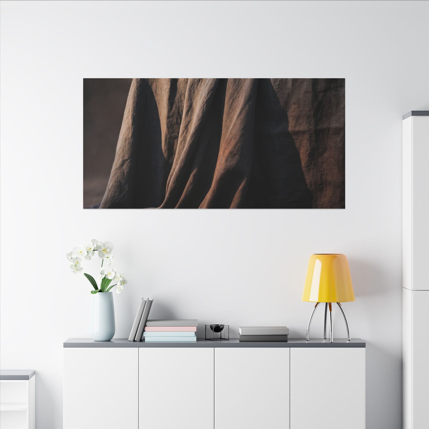 Silk Drape Canvas Art | Winter Dark Japandi Shadow Zen Art