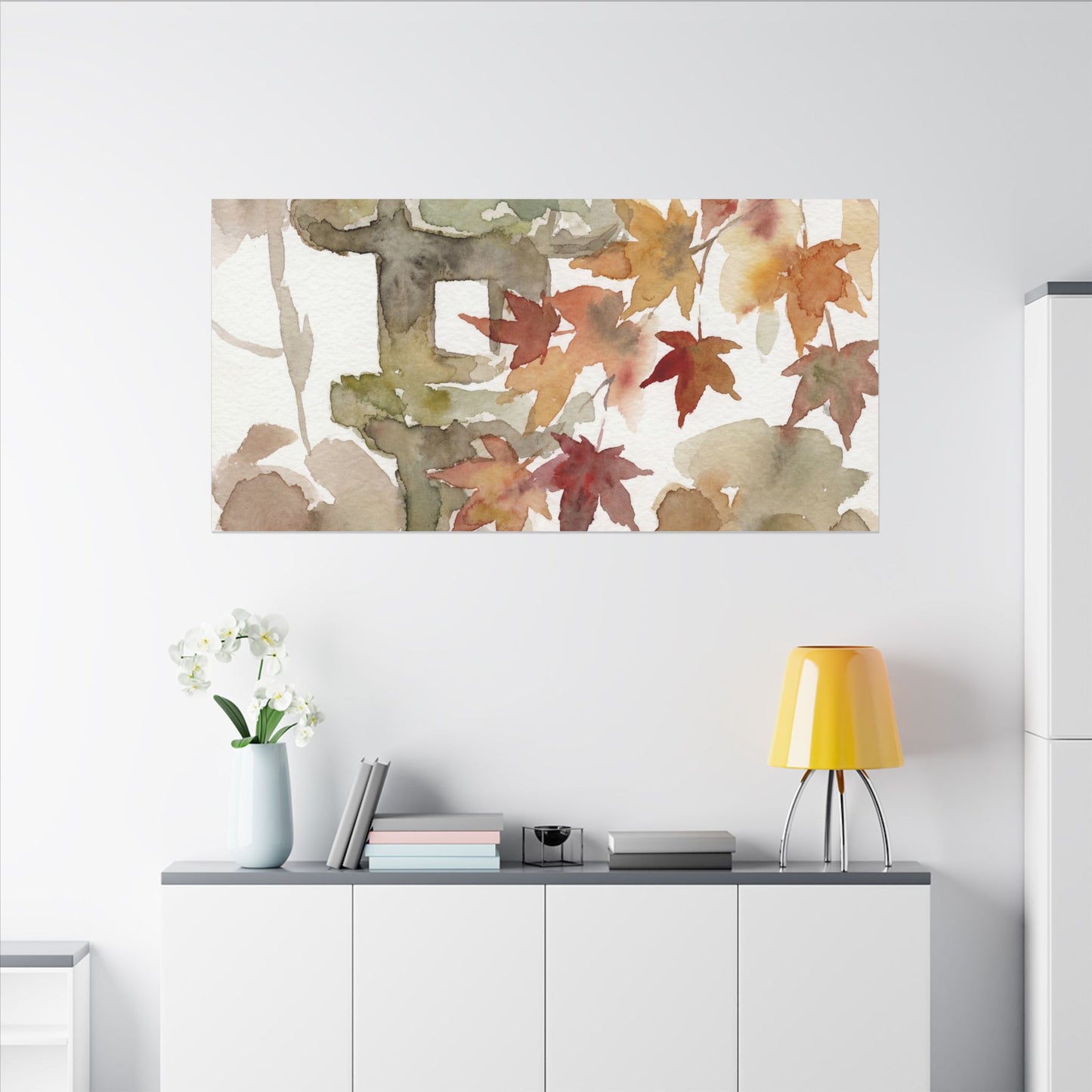 Stone Lantern Watercolor Canvas Art | Earthy Japandi Art