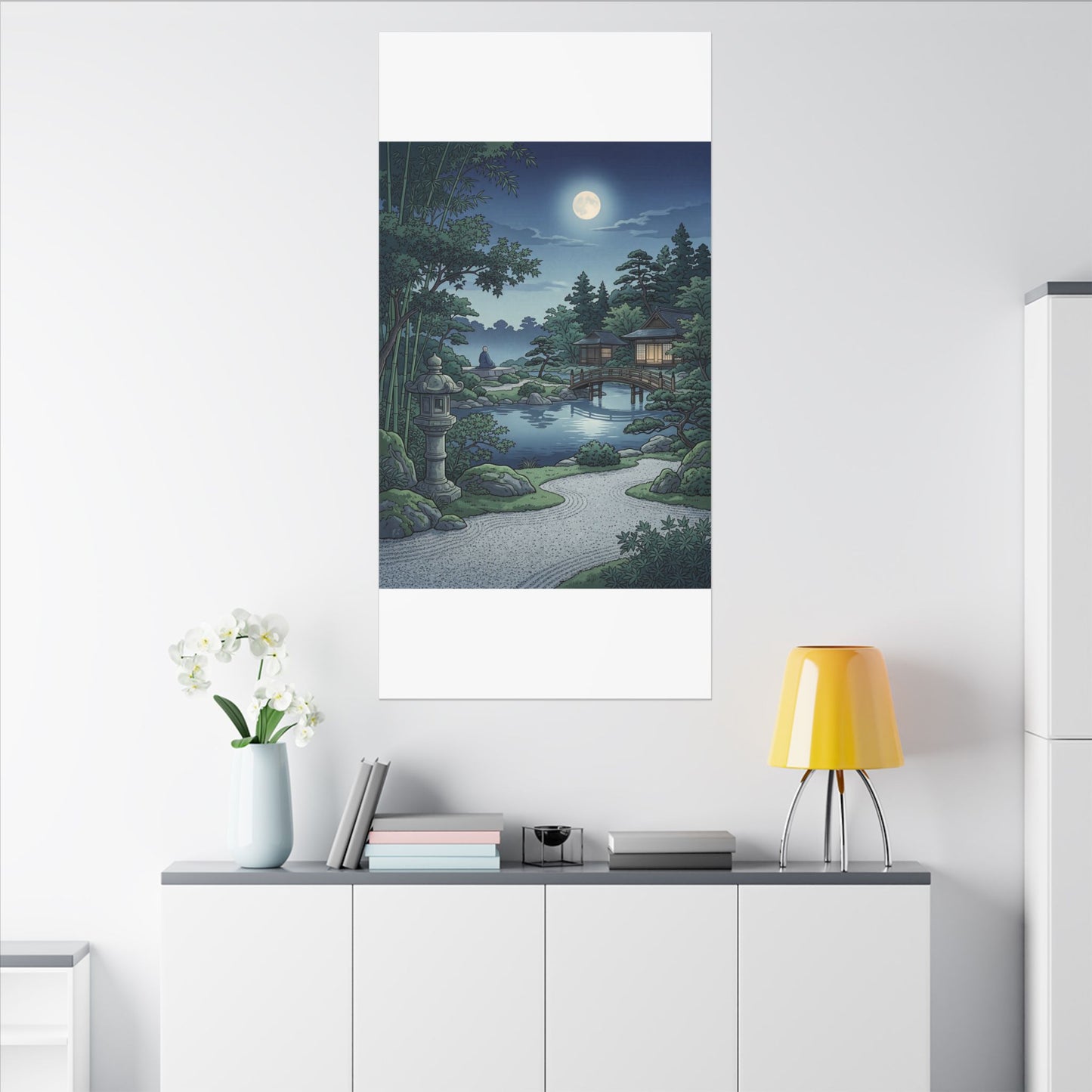 Summer Moonlit Garden Ukiyo E Inspired Canvas Art | Serene Decor