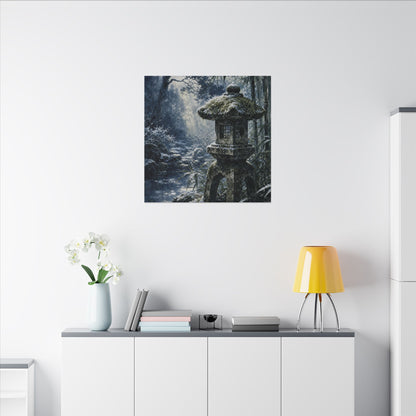 Zen Stone Lantern in Dappled | Sumi E Canvas Art
