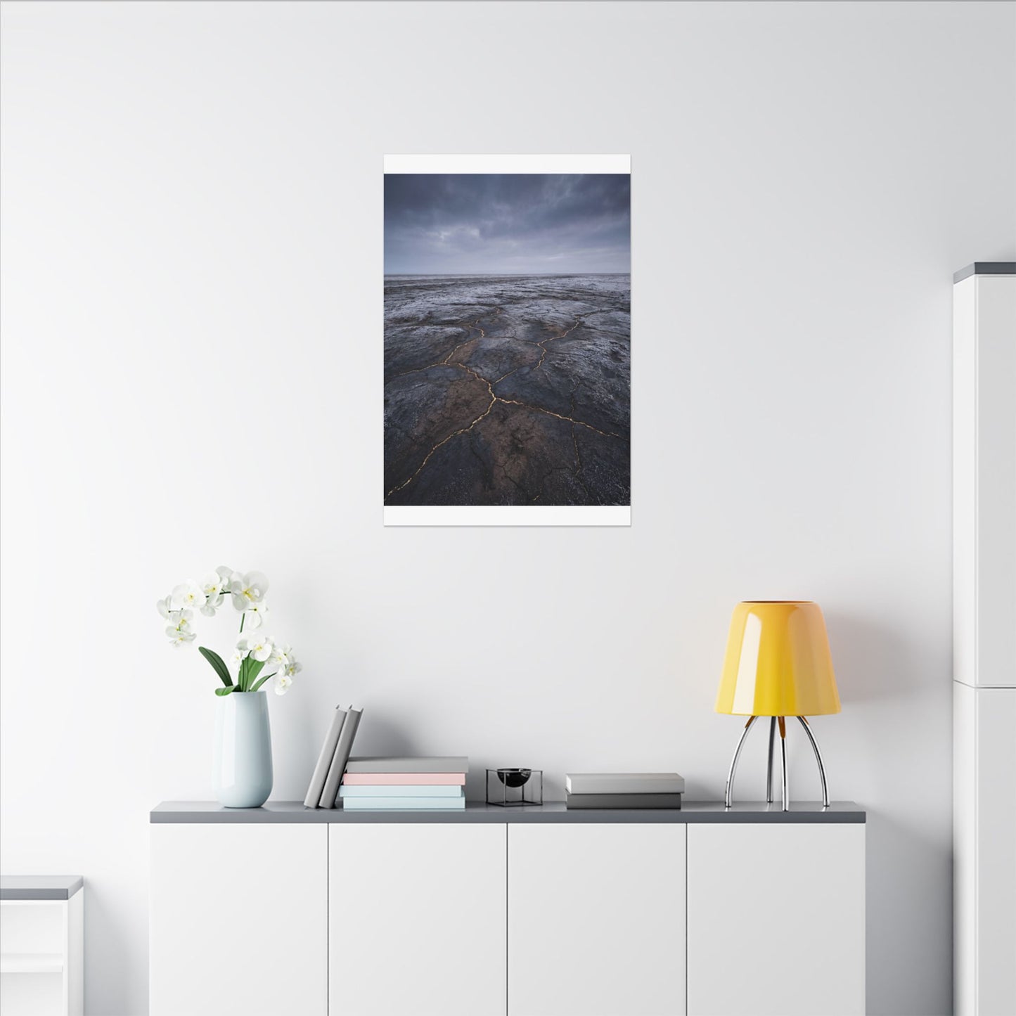Dark Japandi Cracked Earth in Overcast | Dark Texture Canvas Art