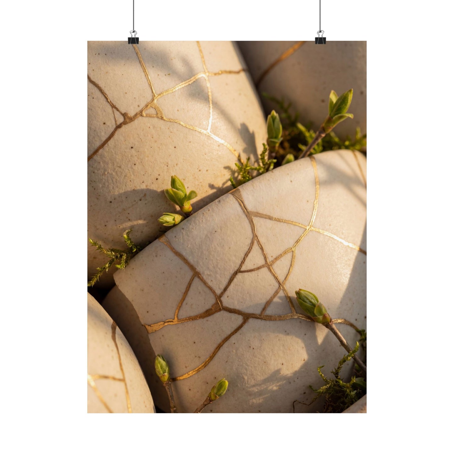 Artful Broken Pottery Wall Art Print - Gold Vein Kintsugi
