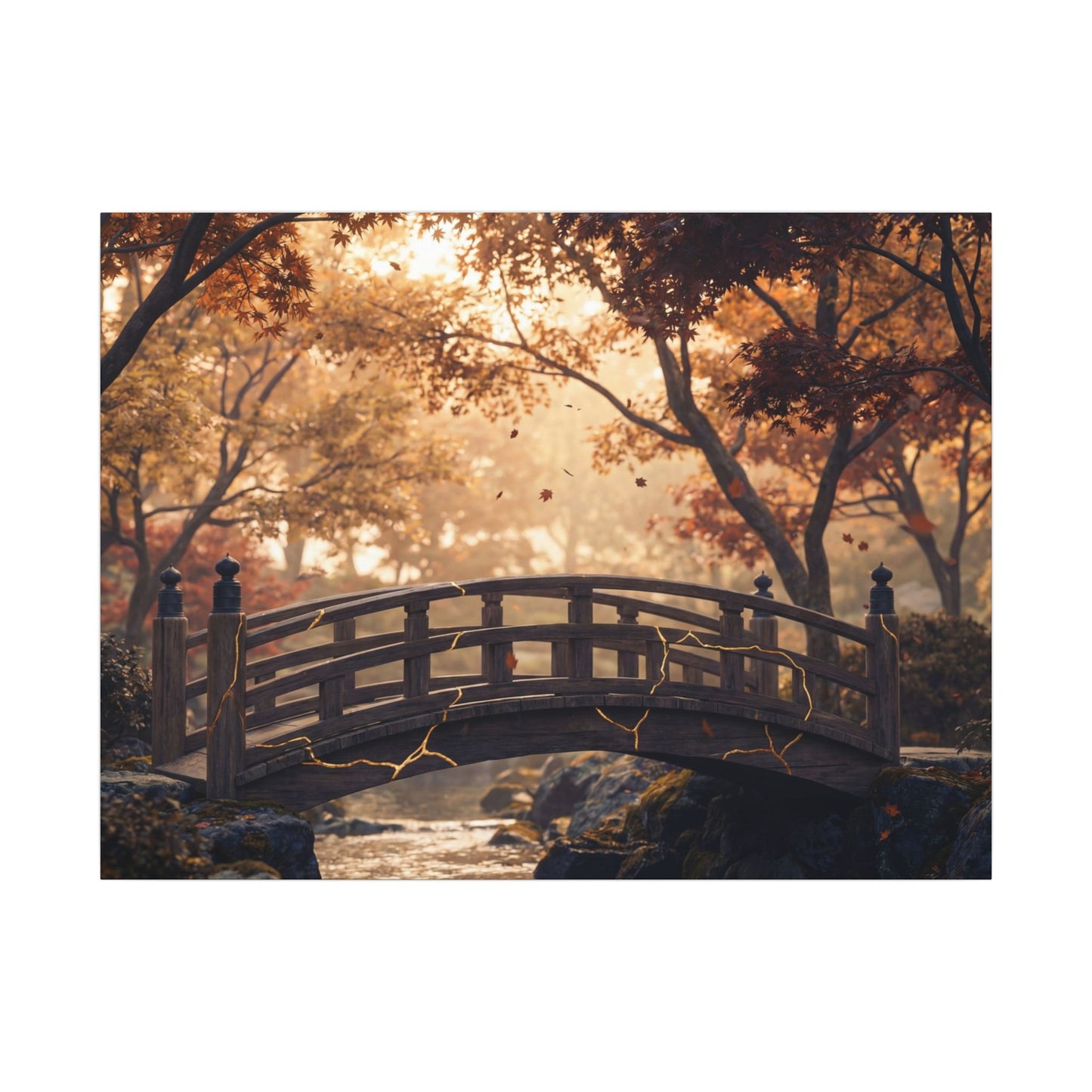 Autumn Wooden Bridge Gold Vein Canvas Art | Resilient Decor Art Print