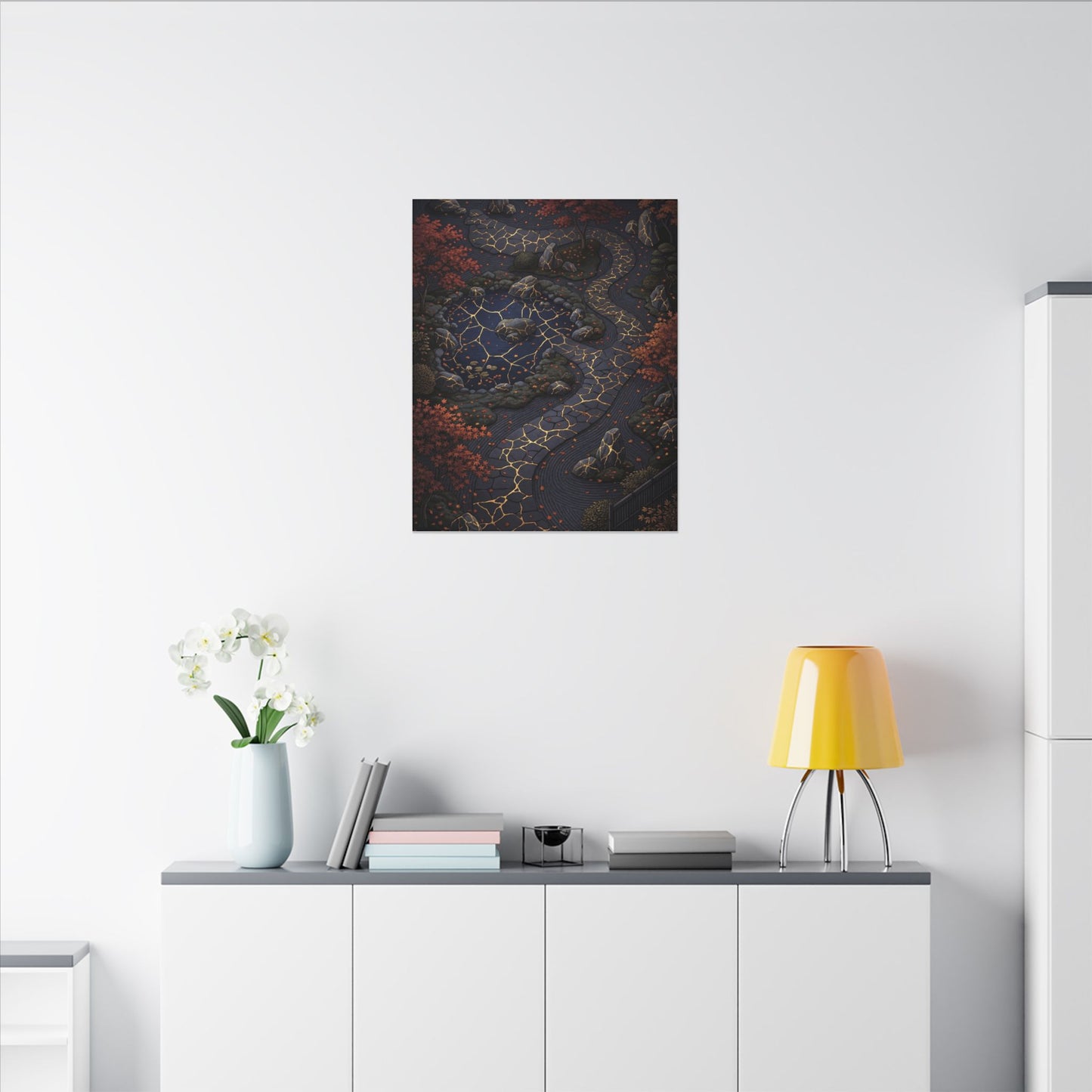 Moonlit Garden Gold Vein Canvas Art | Resilient Kintsugi Art