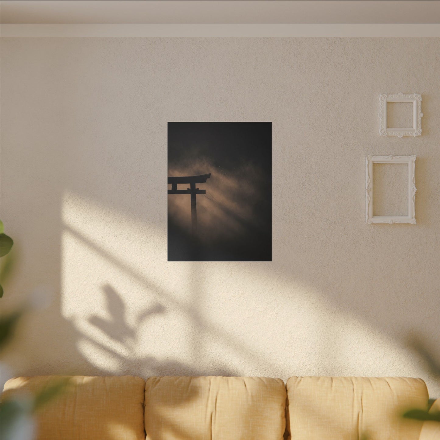 Torii Gate Shadow Zen Canvas Art | Bold Dark Japandi Art