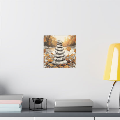 Earthy River Stones Canvas Art - Minimal Line Japandi