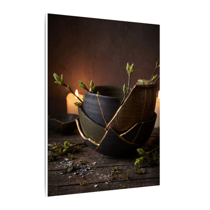 Broken Pottery Spring Canvas Art | Dark Japandi Luxurious Design