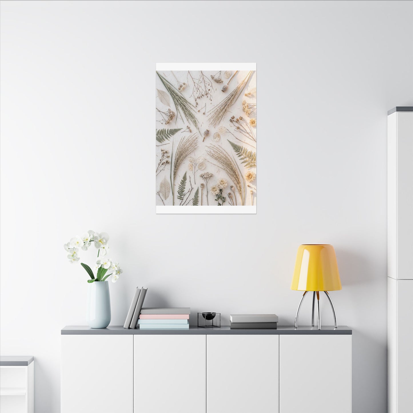 Elegant Dried Flowers Canvas Art - Japanese Pattern Japandi
