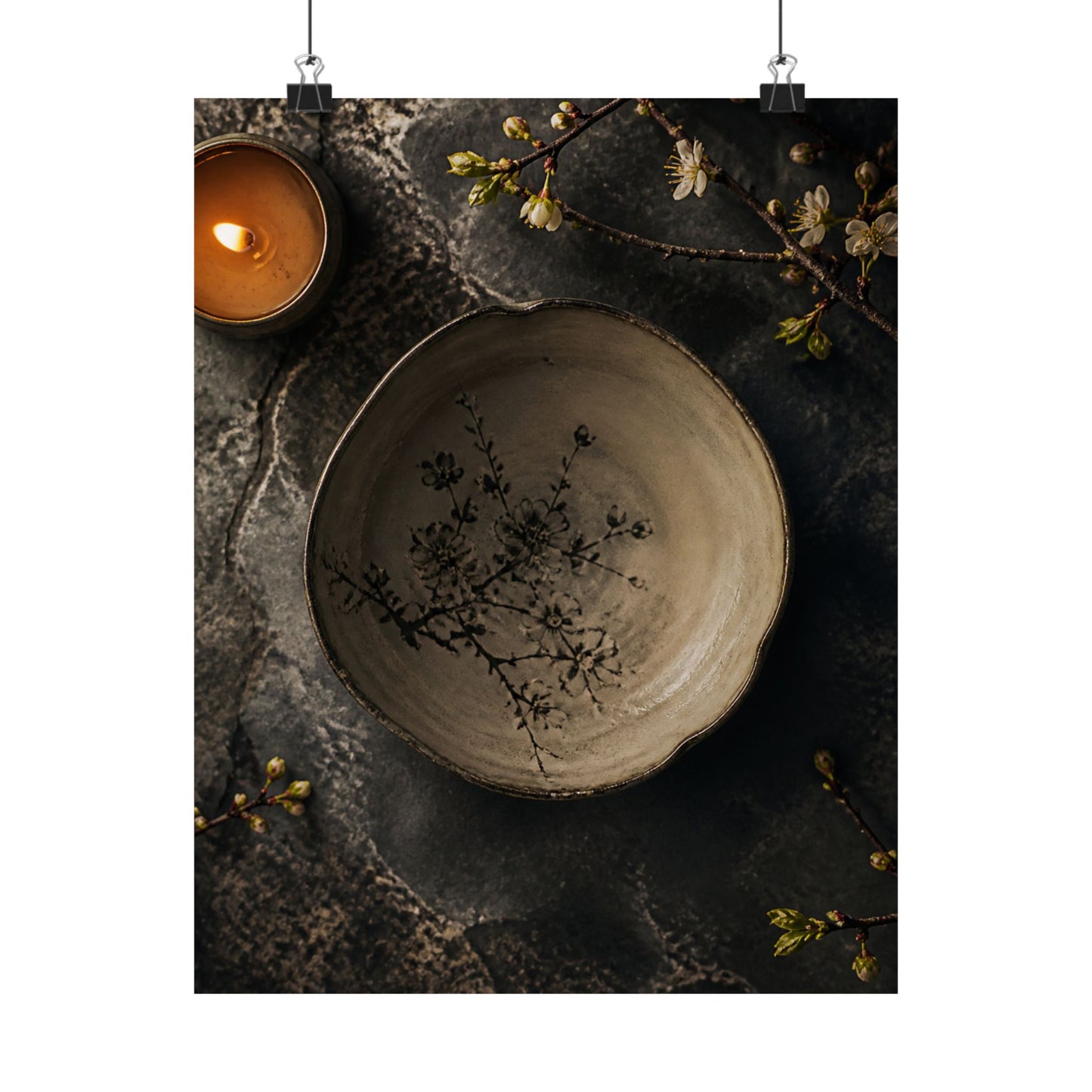 Neutral Ceramic Bowl Wall Art Print - Japanese Pattern Japandi