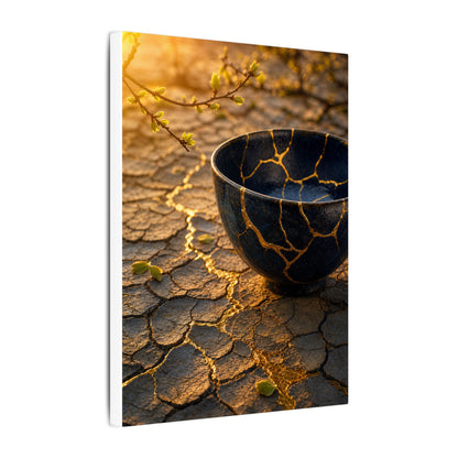 Golden Hour Cracked Earth Canvas Art - Kintsugi Fukinsei