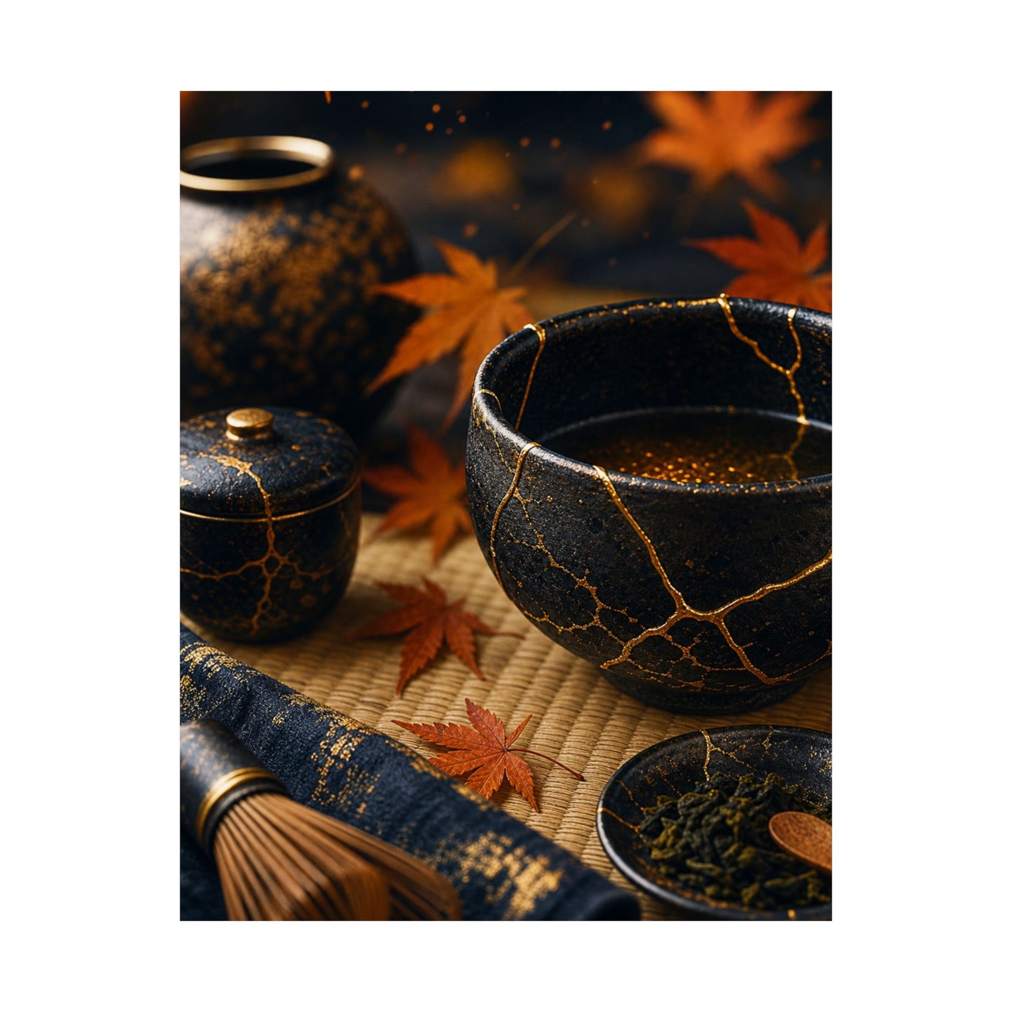 Tea Ceremony Gold Repair Wall Art Print | Healing Kintsugi Art