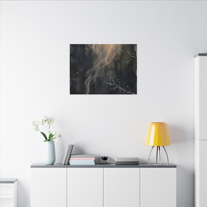 Incense Smoke Winter Canvas Art | Dark Japandi Moody Design