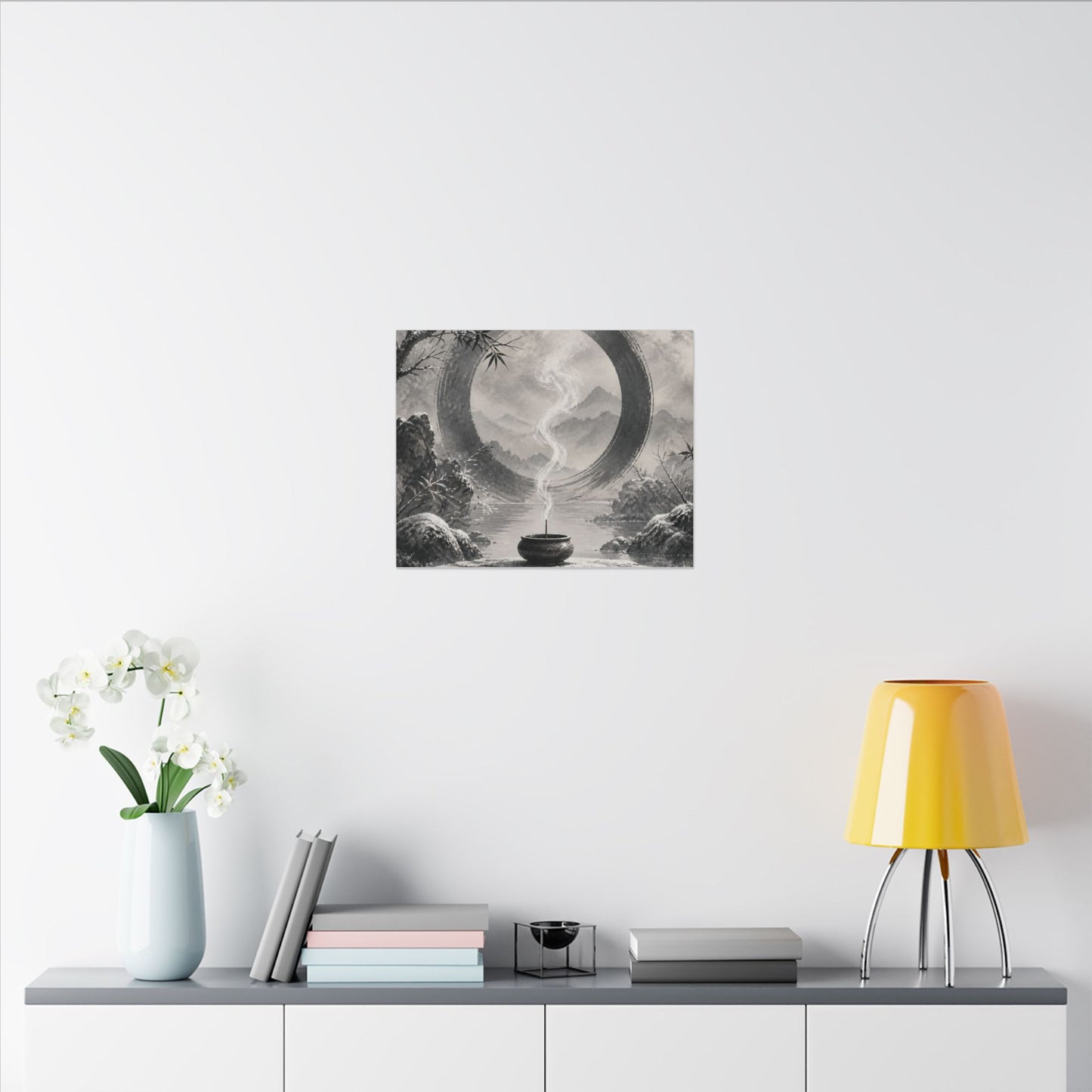 Incense Smoke Canvas Art | Winter Zen Sumi E Art