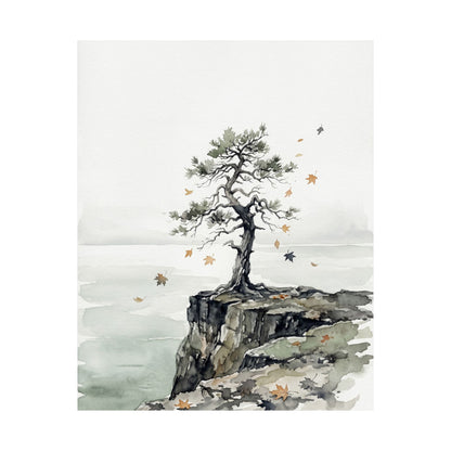 Autumn Pine Tree Watercolor Wall Art Print | Earthy Decor