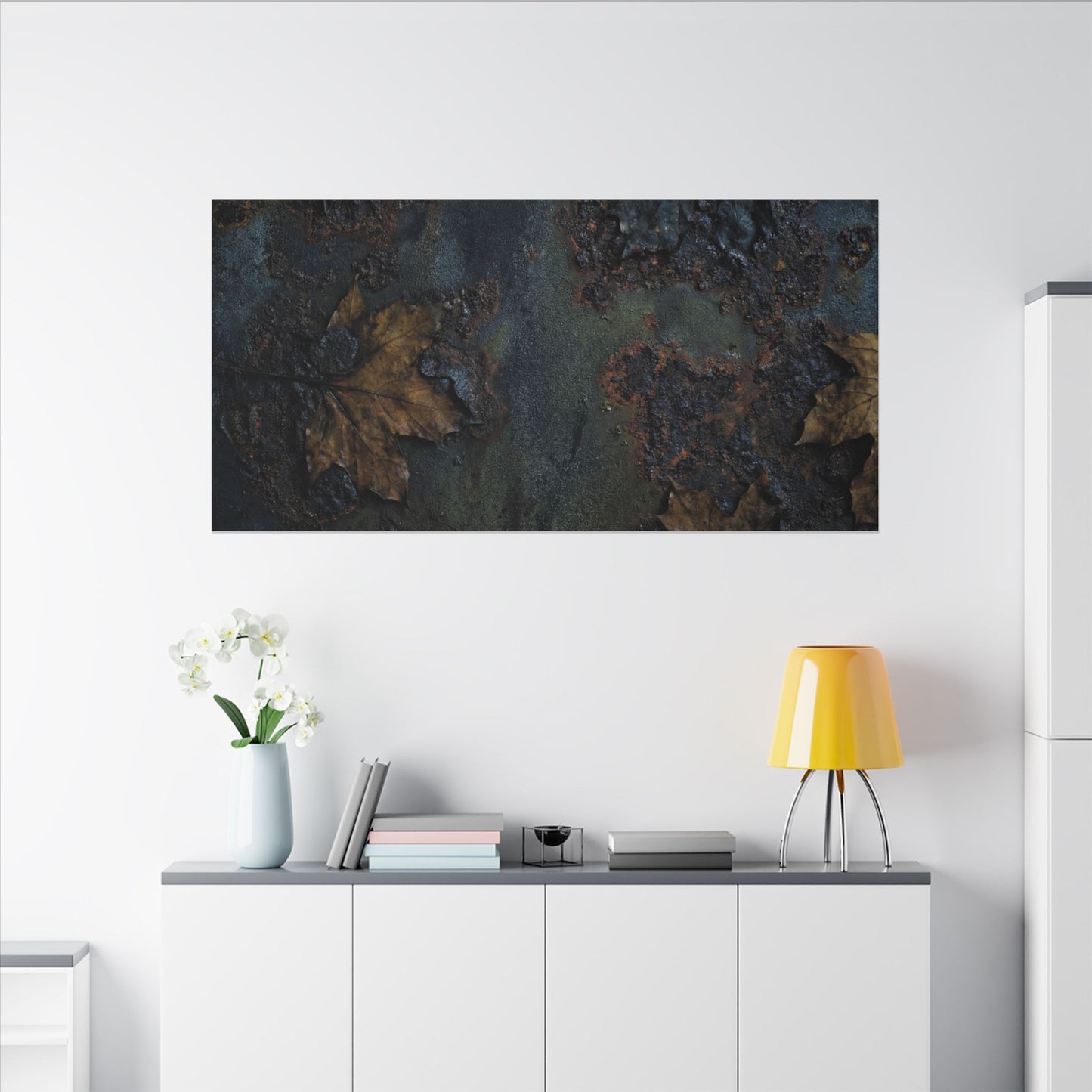 Shibui Rust Patina Canvas Art - Dark Japandi Charcoal Ink