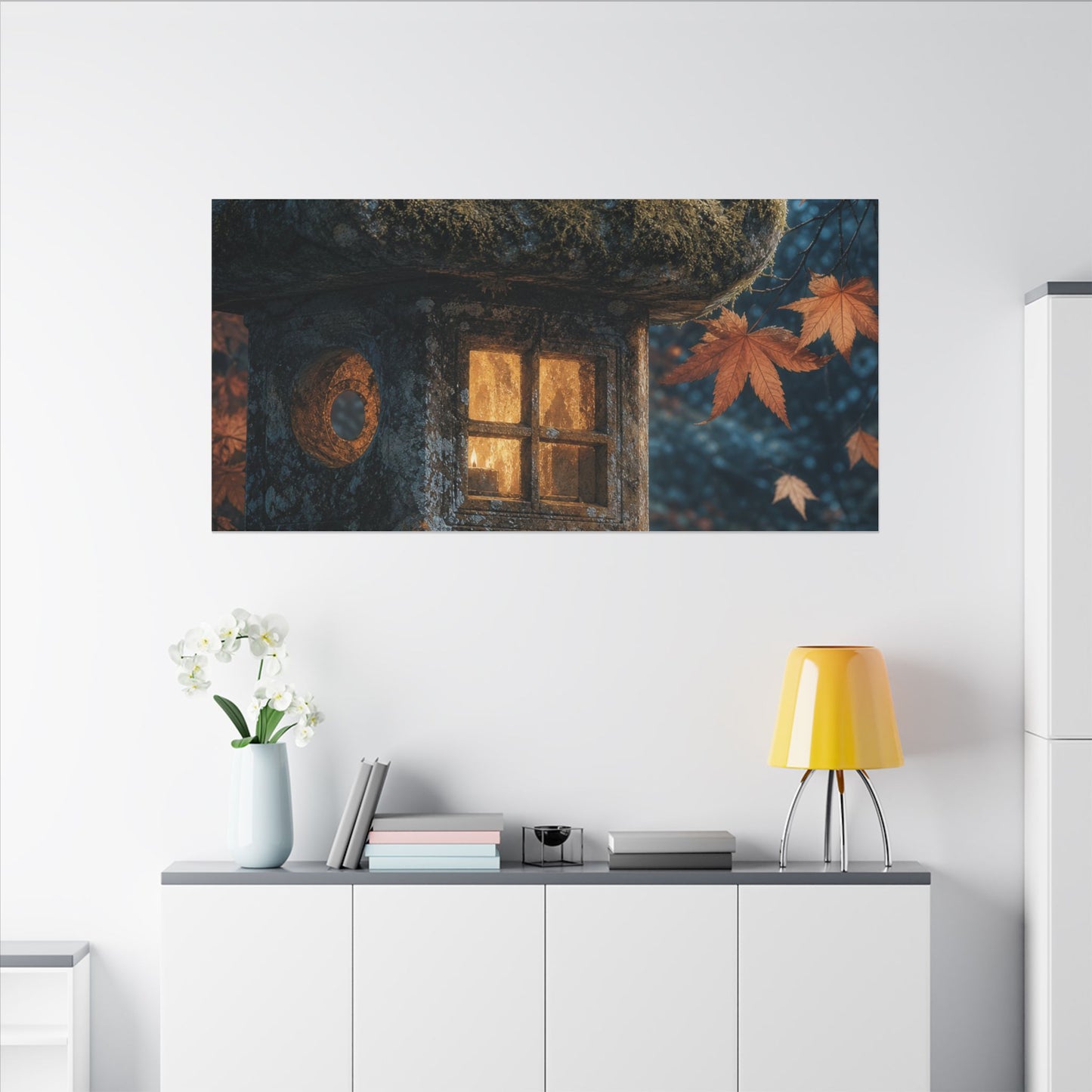 Autumn Stone Lantern Forest Whimsy Canvas Art | Earthy Decor