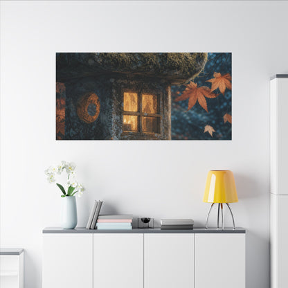 Autumn Stone Lantern Forest Whimsy Canvas Art | Earthy Decor