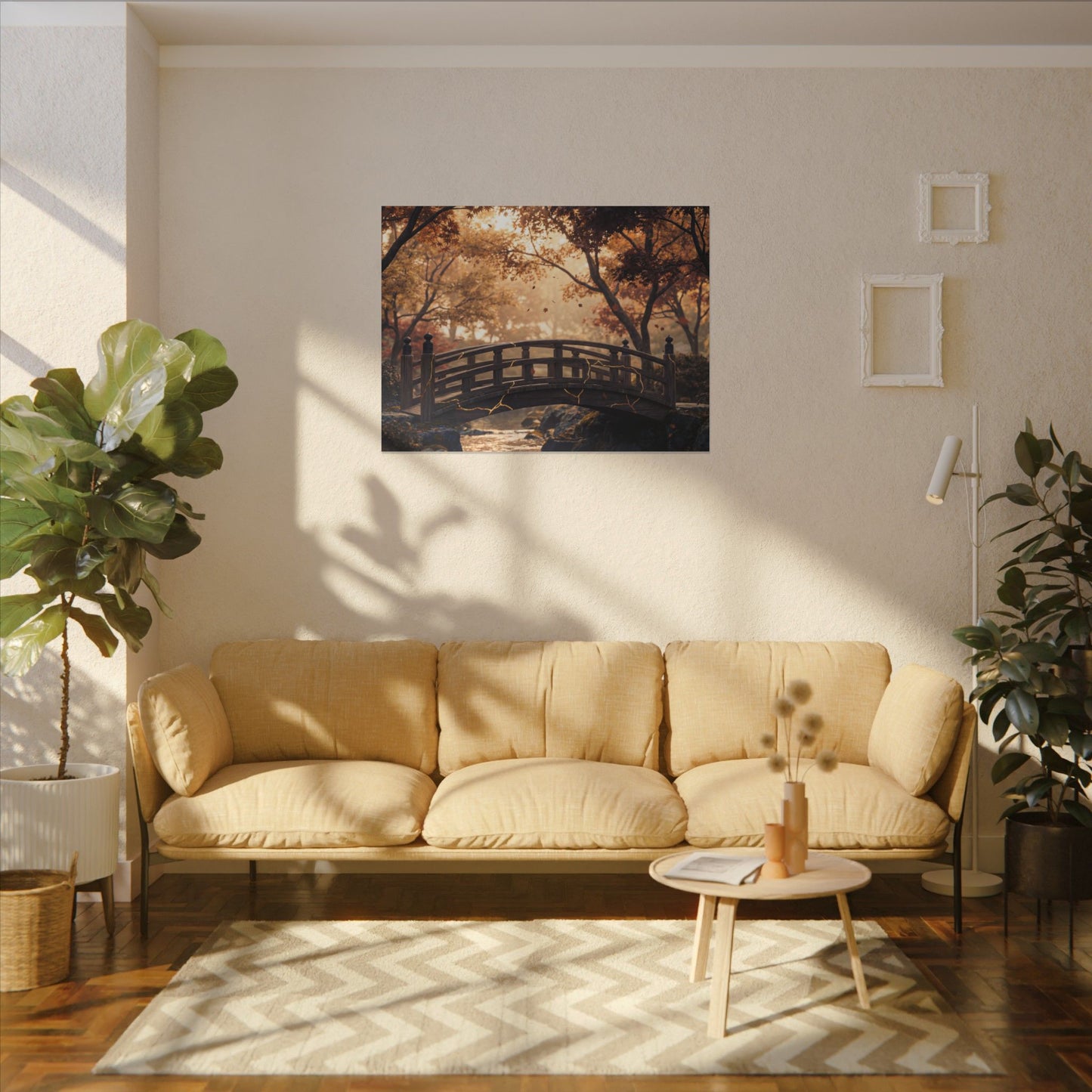 Autumn Wooden Bridge Gold Vein Canvas Art | Resilient Decor
