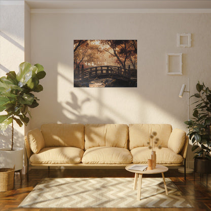 Autumn Wooden Bridge Gold Vein Canvas Art | Resilient Decor