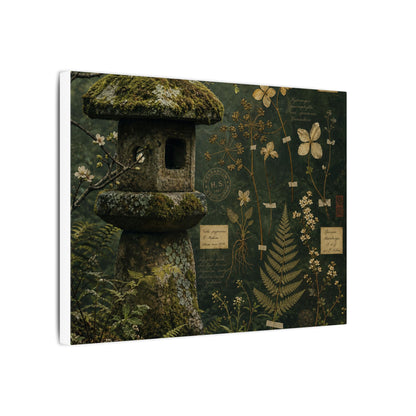 Spring Stone Lantern Herbarium Canvas Art | Nostalgic Decor