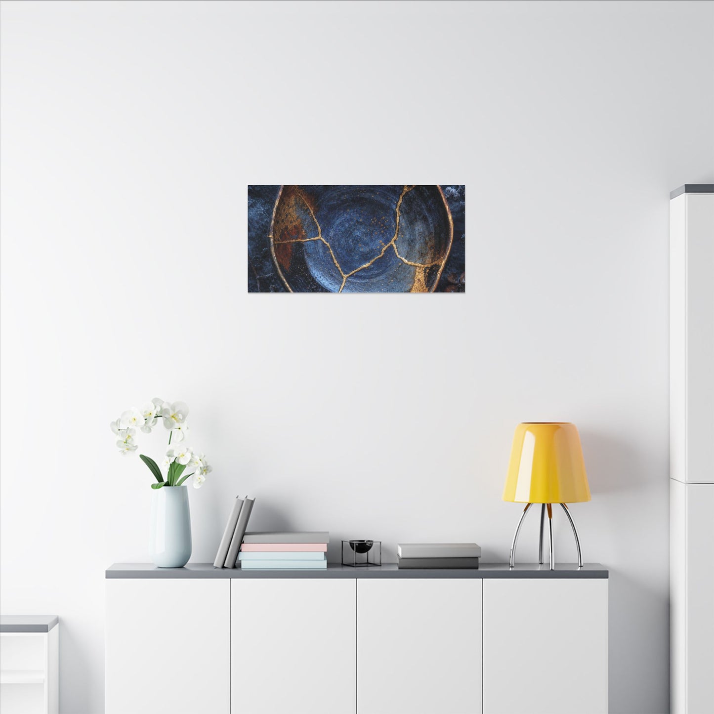 Kintsugi Ceramic Bowl in Moonlight | Crackle Gold Canvas Art